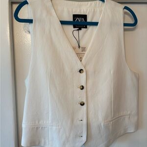 Zara White Crop Buttoned Blouse